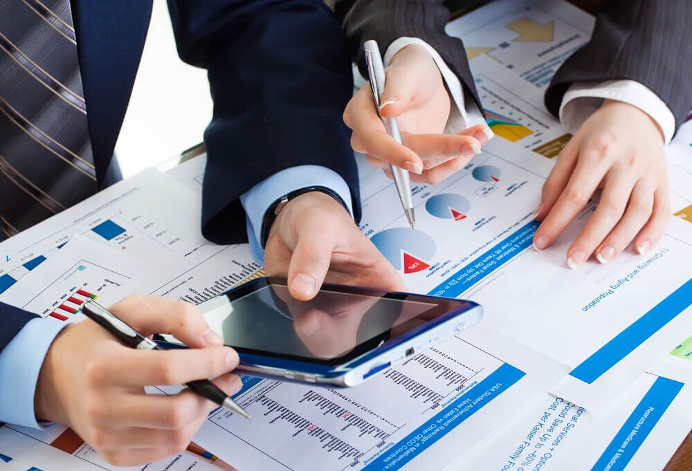 Team reviewing financial documents
